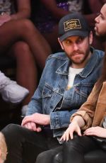 LILY COLLINS and Charlie McDowell at Cleveland Cavaliers vs LA Lakers Game in Los Angeles 01/13/2020