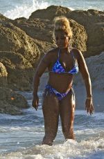 MARY J. BLIGE in Bikini at a Beach in Miami 01/03/2020