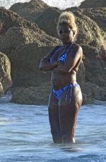 MARY J. BLIGE in Bikini at a Beach in Miami 01/03/2020