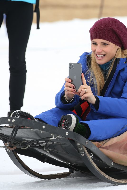 MICHELLE HUNZIKER on the Dog Sled in Sauris 01/25/2020