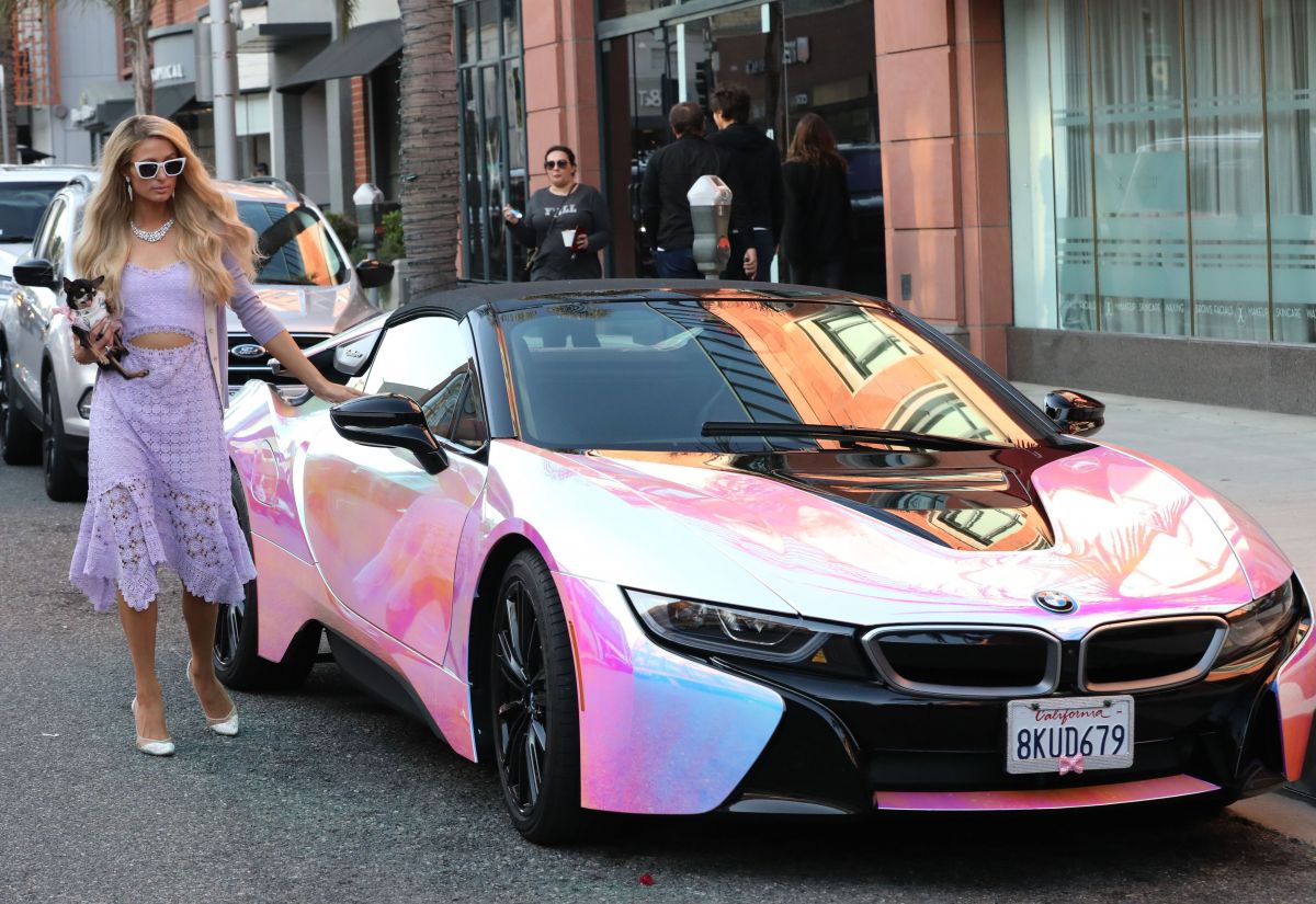 PARIS HILTON Driving Her New Electric BMW Car Out in Beverly Hills 01