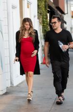 Pregnant RACHEL MCCORD in Red Dress Out in Los Angeles 01/09/2020