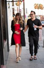 Pregnant RACHEL MCCORD in Red Dress Out in Los Angeles 01/09/2020