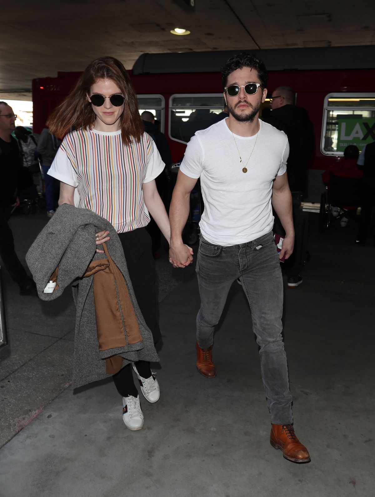 ROSE LESLIE and Kit Harington at LAX Airport in Los Angeles 01/06/2020 ...