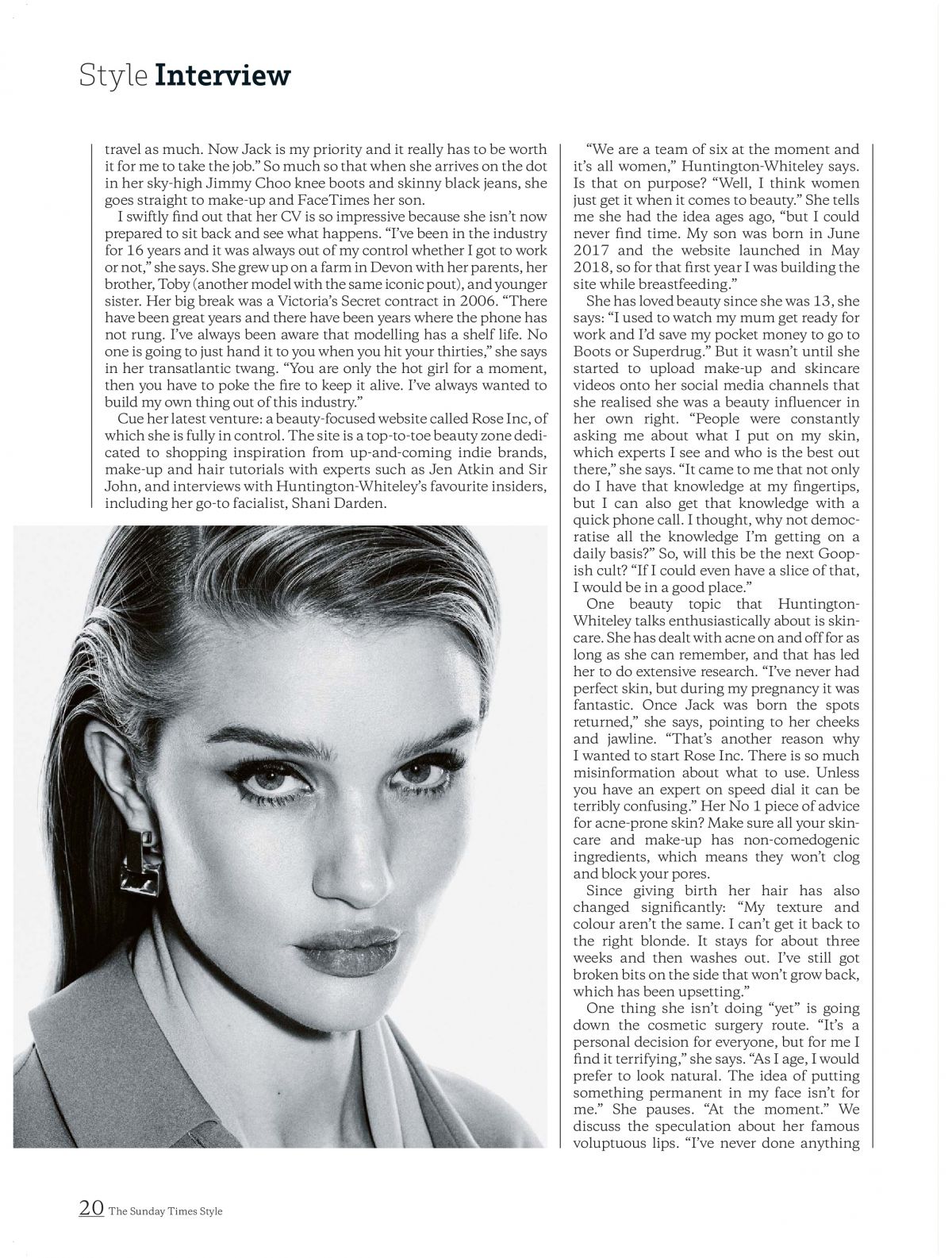 ROSIE HUNTINGTON-WHITELEY in The Sunday Times Style Magazine, January ...