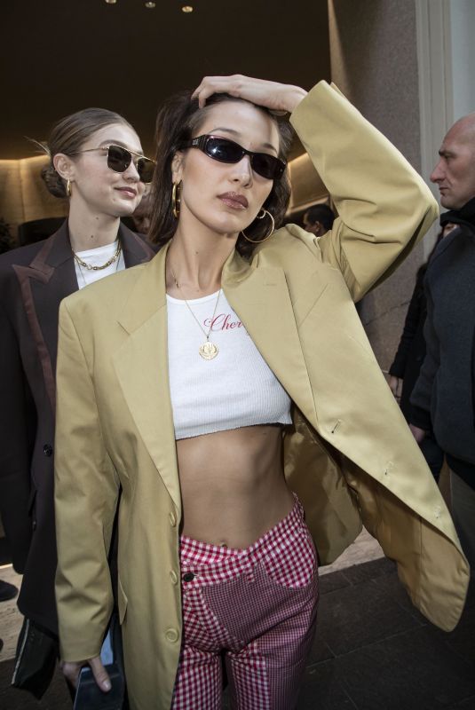 BELLA and GIGI HADID Leaves Her Gotel in Milan 02/22/2020