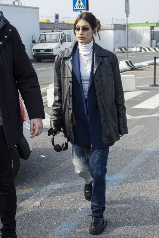 BELLA HADID Arrives at Max Mara Headquarters in Milan 02/19/2020