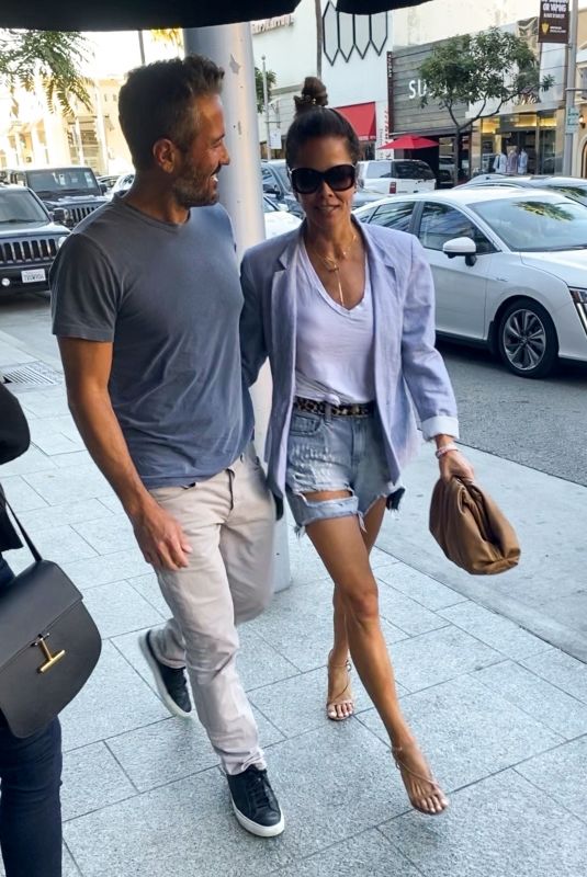 BROOKE BURKE in Denim Shorts at Avra in Beverly Hills 02/26/2020
