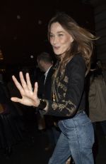 CARLA BRUNI in Denim Arrives at Celine Fashion Show in Paris 02/28/2020