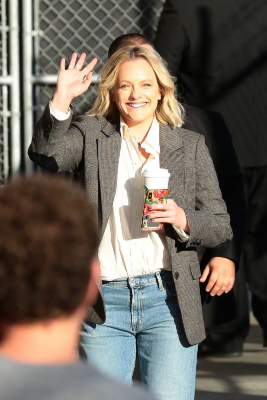 ELISABETH MOSS Arrives at Jimmy Kimmel Live in Los Angeles 02/25/2020