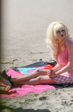 EMMY ROSSUM on the Set of Angelyne at a Beach in Malibu 02/26/2020