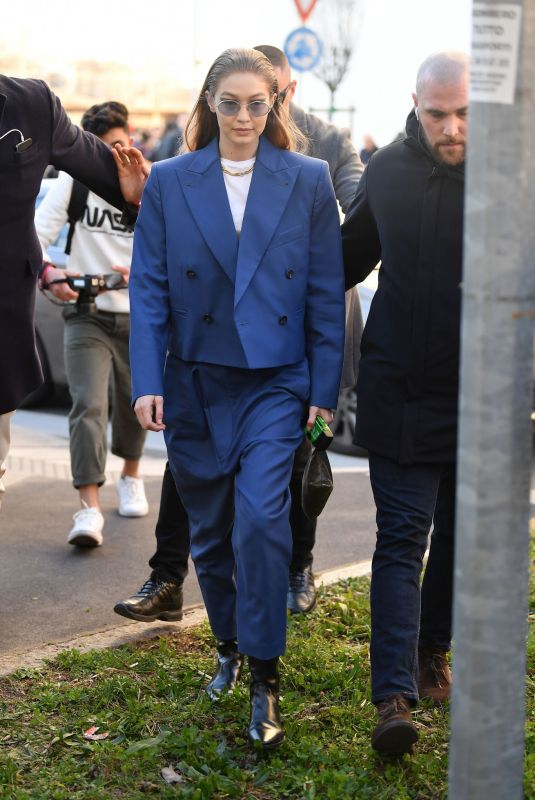 GIGI HADID Arrives at Prada Fashion Show in Milan 02/20/2020