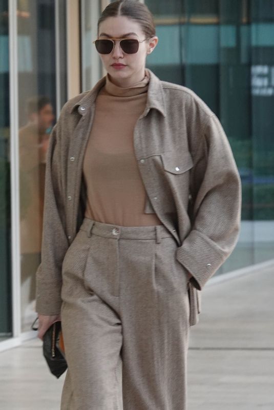 GIGI HADID Arrives in Milan at Fashion Week 02/19/2020