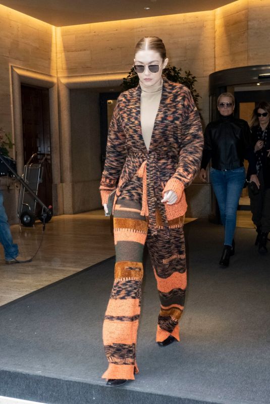 GIGI HADID Leaves Her Hotel in Milan 02/23/2020