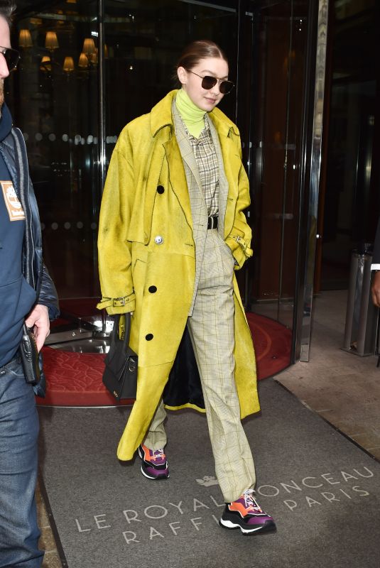 GIGI HADID Leaves Her Hotel in Paris 02/24/2020