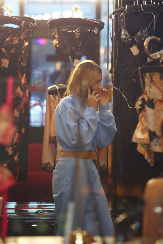 HAILEY BIEBER Shopping at Agen Provocateur in Hollywood 02/12/2020