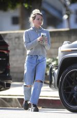 HILARY DUFF in Ripped Denim Out for Coffee in Los Angeles 02/27/2020