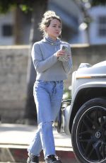 HILARY DUFF in Ripped Denim Out for Coffee in Los Angeles 02/27/2020