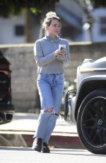 HILARY DUFF in Ripped Denim Out for Coffee in Los Angeles 02/27/2020