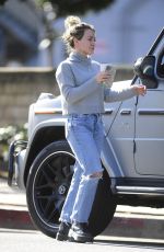 HILARY DUFF in Ripped Denim Out for Coffee in Los Angeles 02/27/2020