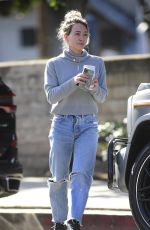 HILARY DUFF in Ripped Denim Out for Coffee in Los Angeles 02/27/2020