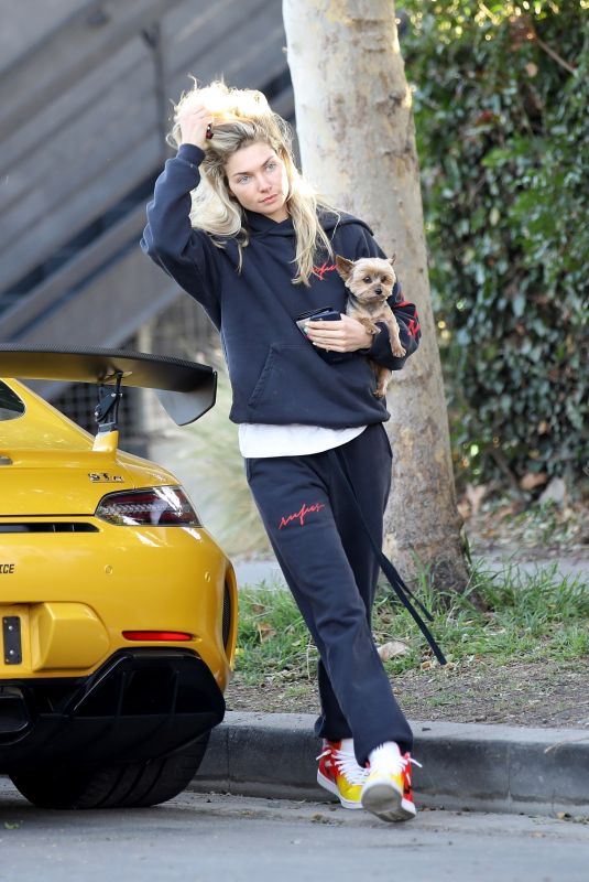 JESSICA HART Out with Her Dog in Los Angeles 02/05/2020