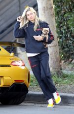 JESSICA HART Out with Her Dog in Los Angeles 02/05/2020
