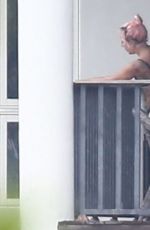 LADY GAGA at Balcony on Her Hotel in Miami 02/01/2020