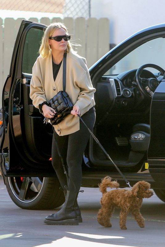 LARA BINGLE Out with Her Dog in West Hollywood 02/07/2020