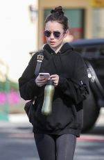 LILY COLLINS Leaves Pilates Class in West Hollywood 02/12/2020