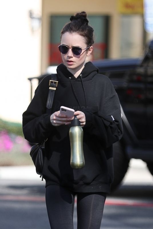 LILY COLLINS Leaves Pilates Class in West Hollywood 02/12/2020