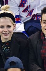 LUCY BOYNTON and Rami Malek at San Jose Sharks vs New York Rangers Game in New York 02/22/2020