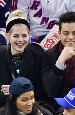 LUCY BOYNTON and Rami Malek at San Jose Sharks vs New York Rangers Game in New York 02/22/2020