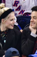 LUCY BOYNTON and Rami Malek at San Jose Sharks vs New York Rangers Game in New York 02/22/2020