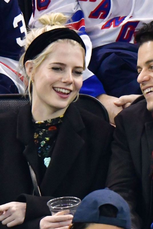 Lucy boynton and rami malek at san jose sharks vs new york rangers game