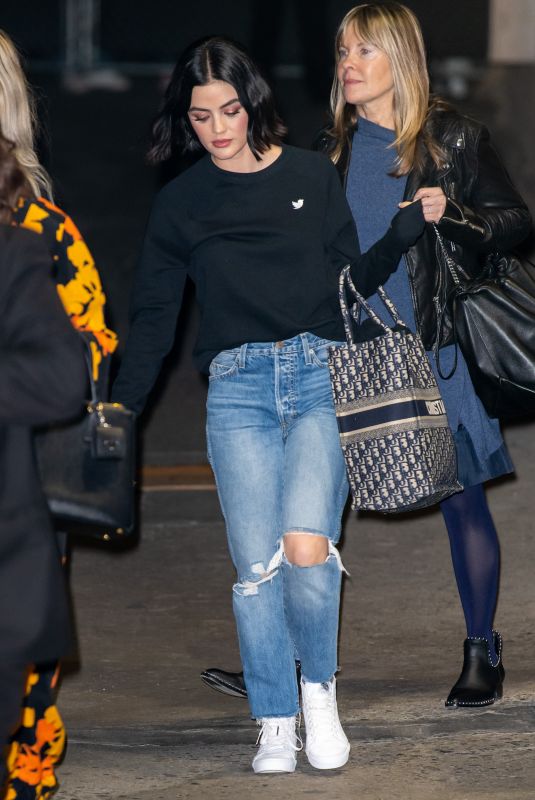 LUCY HALE in Ripped Jeans Arrives at Jimmy Kimmel Live in Los Angeles 02/12/2020