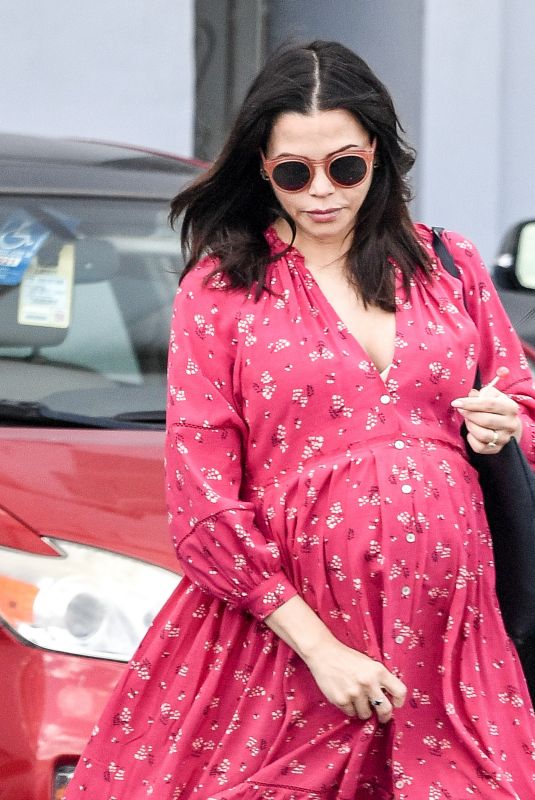 Pregnant JENNA DEWAN in a Red Dress Out in Los Angeles 02/21/2020