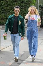 SOPHIE TURNER in Denim Overalls and Joe Jonas Out in Los Angeles 02/28/2020