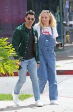 SOPHIE TURNER in Denim Overalls and Joe Jonas Out in Los Angeles 02/28/2020
