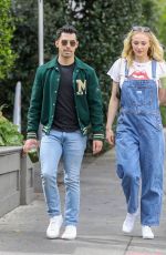 SOPHIE TURNER in Denim Overalls and Joe Jonas Out in Los Angeles 02/28/2020