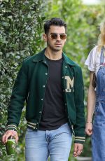 SOPHIE TURNER in Denim Overalls and Joe Jonas Out in Los Angeles 02/28/2020