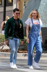 SOPHIE TURNER in Denim Overalls and Joe Jonas Out in Los Angeles 02/28/2020