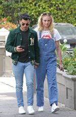 SOPHIE TURNER in Denim Overalls and Joe Jonas Out in Los Angeles 02/28/2020