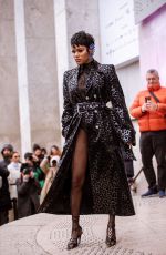 TEYANA TAYLOR Arrives at Thierry Mugler Show at Paris Fashion Week 02/26/2020