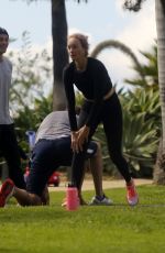 AMBER VALLETTA at Her Yoga Class in a Park in Santa Monica 03/17/2020