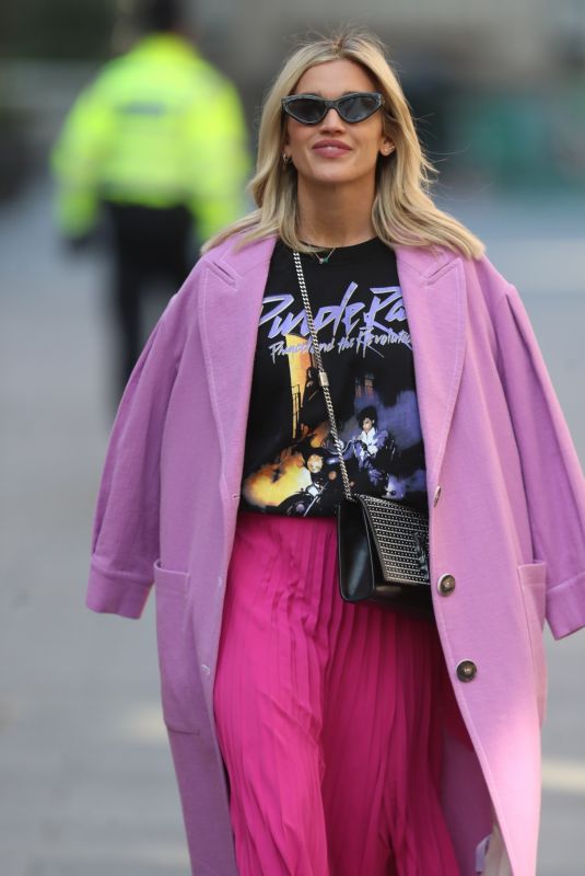 ASHLEY ROBERTS in a Pink Skirt Leaves Heart Radio in London 03/26/2020