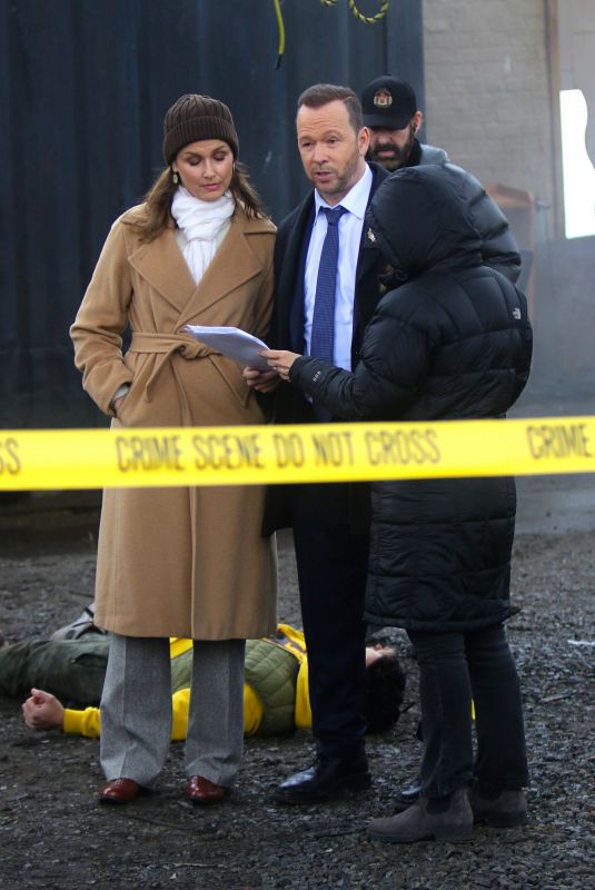 BRIDGET MOYNAHAN and Donnie Walhberg on the set of Blue Bloods in Long Island City 02/27/2020