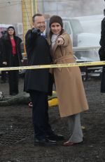 BRIDGET MOYNAHAN and Donnie Walhberg on the set of Blue Bloods in Long Island City 02/27/2020