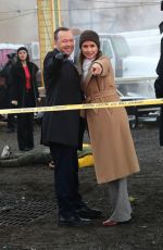 BRIDGET MOYNAHAN and Donnie Walhberg on the set of Blue Bloods in Long Island City 02/27/2020