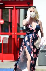 COURTNEY STODDEN Wearing a Home Made Mask and a Pair of Washing Up Gloves Out in Los Angeles 03/18/2020